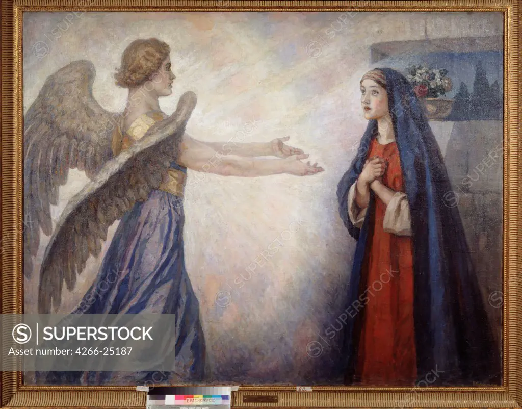 The Annunciation by Surikov, Vasili Ivanovich (1848-1916) State V. Surikov Art Museum, Krasnoyarsk 1914 Oil on canvas 160x206 Russia Russian Painting, End of 19th - Early 20th cen. Bible Painting