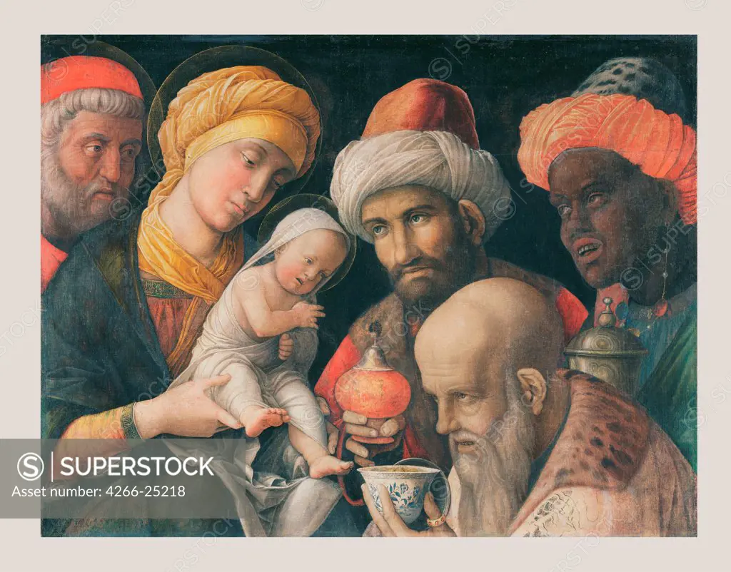 The Adoration of the Magi by Mantegna, Andrea (1431-1506) J. Paul Getty Museum, Los Angeles c. 1500 Tempera on canvas 48,6x65,6 Italy, School of Mantua Renaissance Bible Painting