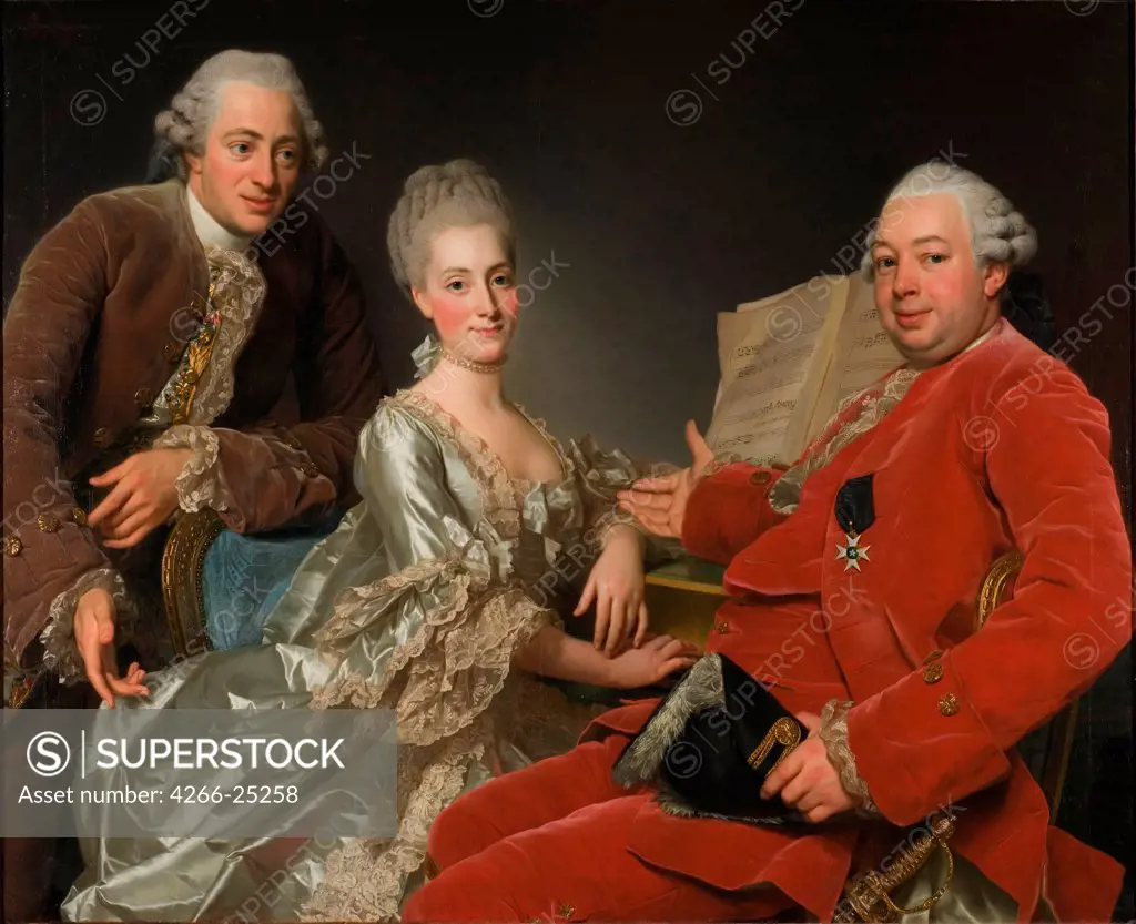 John Jennings, his Brother and Sister-in-Law by Roslin, Alexander (1718-1793) Nationalmuseum Stockholm 1769 Oil on canvas 121x148 Sweden Rococo Portrait Painting