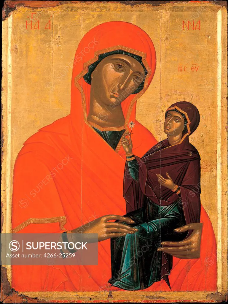 Saint Anne with the Virgin by Akotandos, Angelos (active ca. 1425-1460) Benaki Museum, Athens ca 1440-1460 Tempera on panel 106x76 Greece Icon Painting Bible Painting