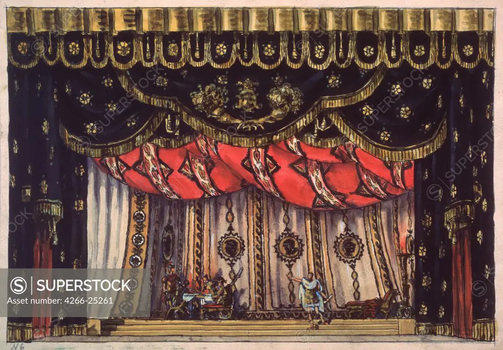 Stage design for the play The Destroyer of Jerusalem by Arvid Jarnefelt by Shchuko, Vladimir Alexeyevich (1878-1939) State Central A. Bakhrushin Theatre Museum, Moscow 1919 Watercolour, gouache, ink and pen on paper Russia Theatrical scenic painting