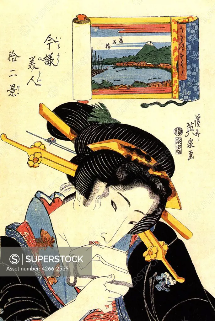 Woman by Keisai Eisen, Colour woodcut, 1830-1835, 1790-1848, Private Collection