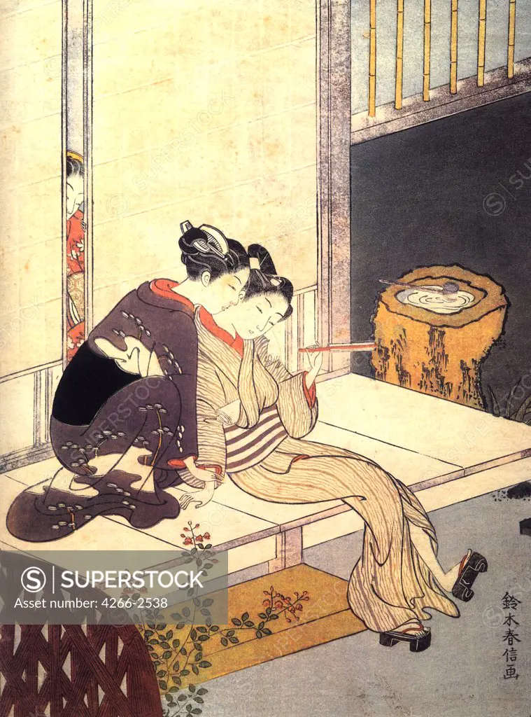 Two ladies on bed by Suzuki Harunobu, Colour woodcut, 1767-1768, 1724-1770, Private Collection