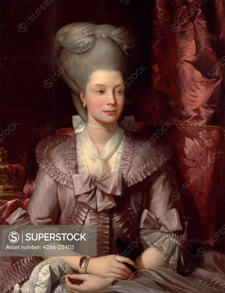 Queen Charlotte of the United Kingdom (1744-1818) by West, Benjamin (1738-1820) Yale University Art Gallery 1777 Oil on canvas 91,8x71,1 The United States Classicism Portrait Painting