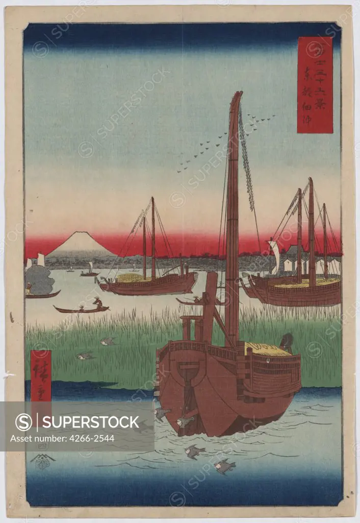 Ships by Utagawa Hiroshige, Colour woodcut, 1858, 1797-1858, Russia, St. Petersburg, State Hermitage