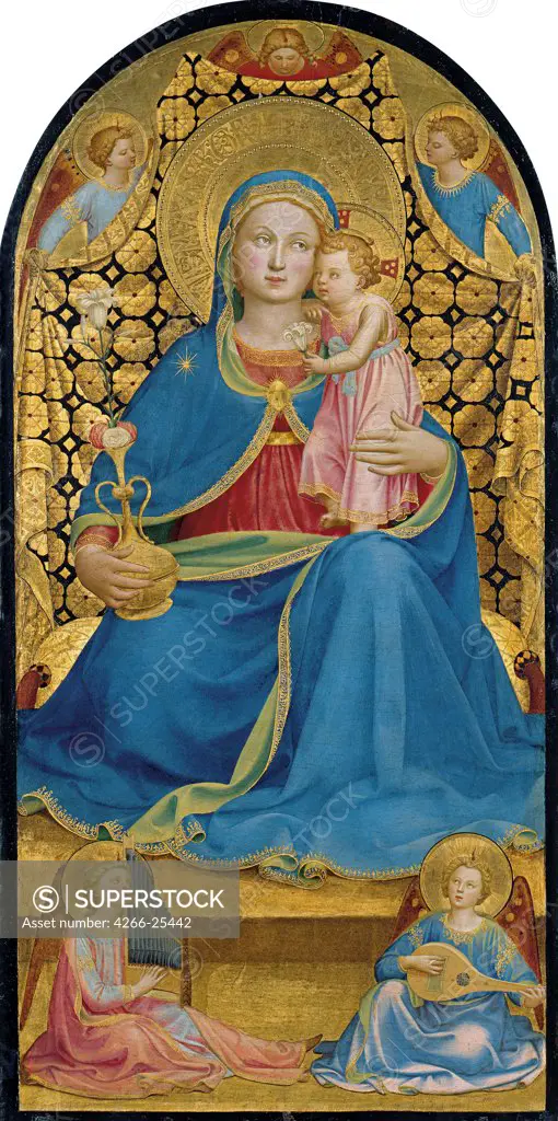 The Virgin of Humility (Madonna dell' Umilita) by Angelico, Fra Giovanni, da Fiesole (ca. 1400-1455) Thyssen-Bornemisza Collections c. 1433-1434 Tempera on panel 98,6x49,2 Italy, Florentine School Renaissance Bible Painting