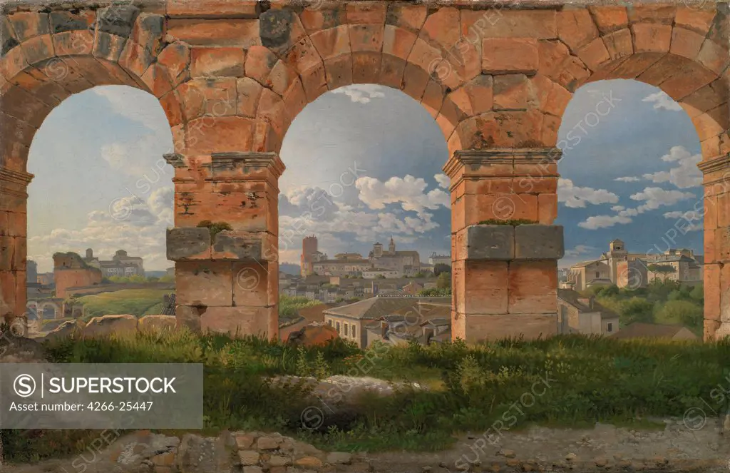 View through Three Arches of the Third Storey of the Colosseum by Eckersberg, Christoffer-Wilhelm (1783-1853) Statens Museum for Kunst, Copenhagen 1815 Oil on canvas 32x49,5 Denmark Classicism Architecture, Interior,Landscape Painting