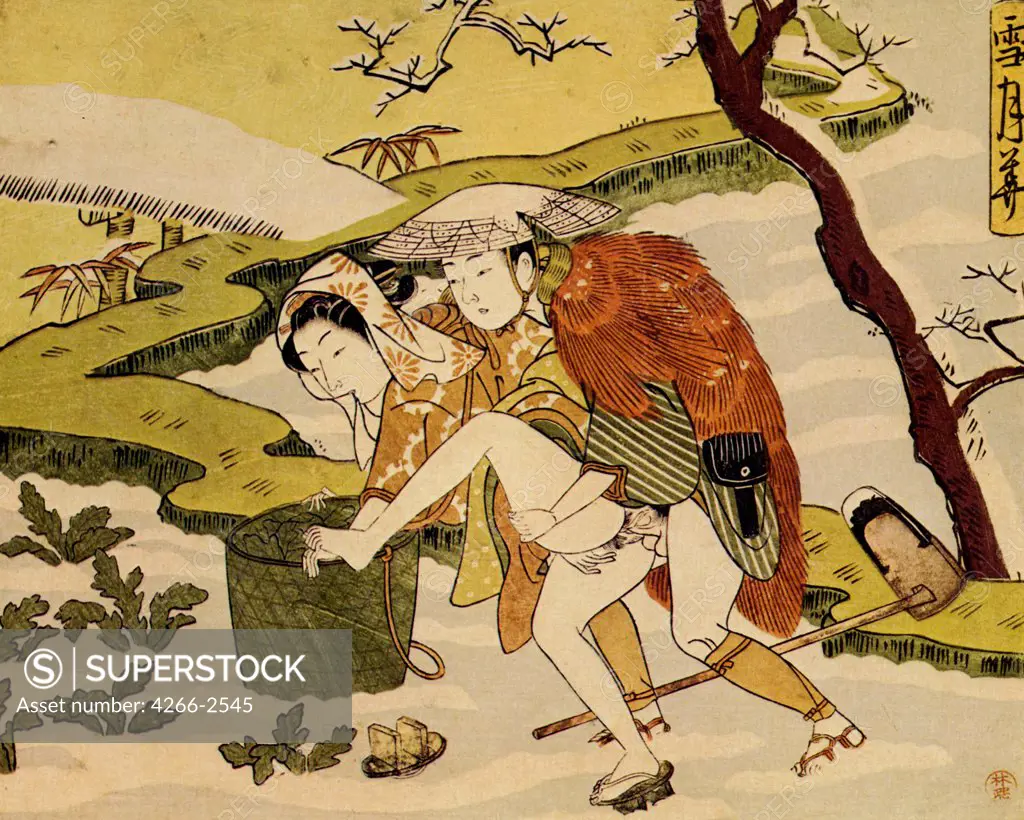 Lovers by Suzuki Harunobu, Colour woodcut, circa 1768, 1724-1770, Private Collection, 20, 7x27, 7