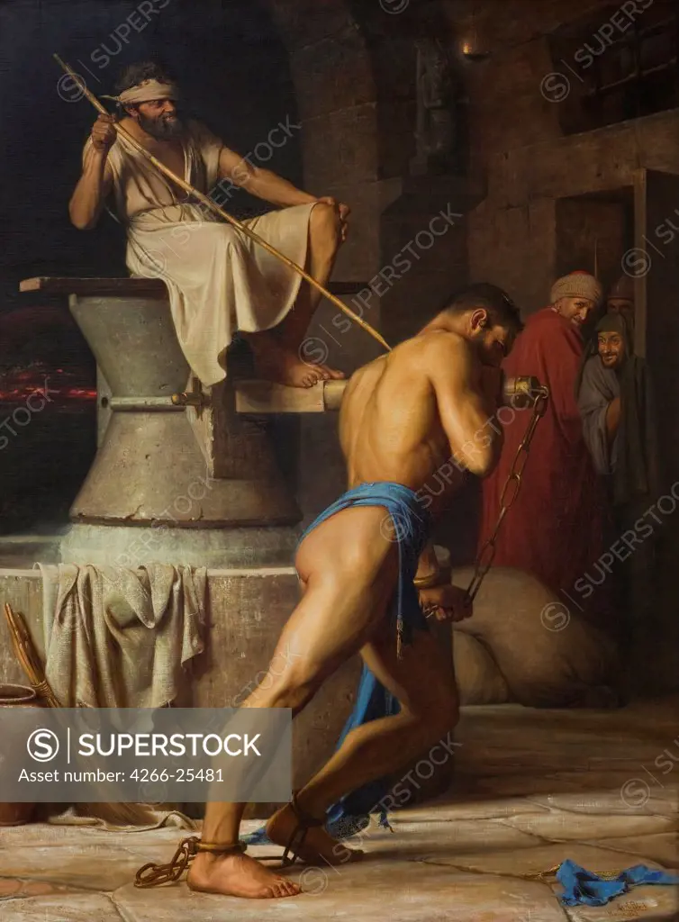 Samson and the Philistines by Bloch, Carl (1834-1890) Statens Museum for Kunst, Copenhagen 1863 Oil on canvas 245,5x184 Denmark Academic art Bible Painting