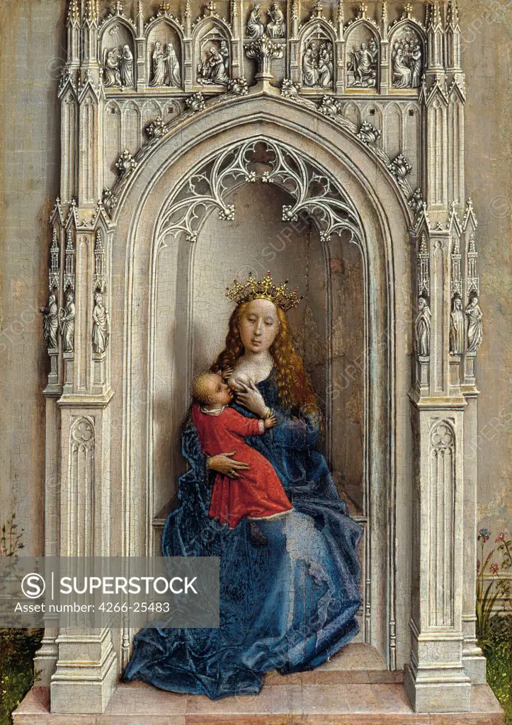 The Virgin and Child enthroned by Weyden, Rogier, van der (ca. 1399-1464) Thyssen-Bornemisza Collections ca. 1433 Oil on wood 15,8x11,4 The Netherlands Old Russian Art Bible Painting