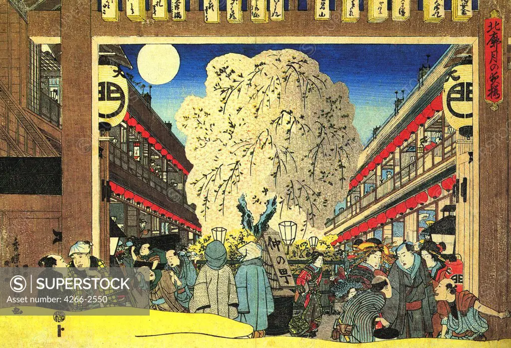 Crowded street by Utagawa Kunisada (Toyokuni III), Colour woodcut, circa 1832, 1786-1865, Private Collection