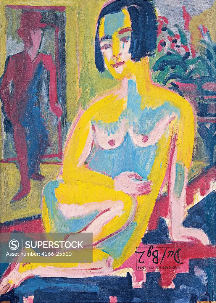 Seated Female Nude. Study by Kirchner, Ernst Ludwig (1880-1938) Thyssen-Bornemisza Collections ca 1921-1923 Oil on canvas 75,5x56,7 Germany Expressionism Nude painting Painting