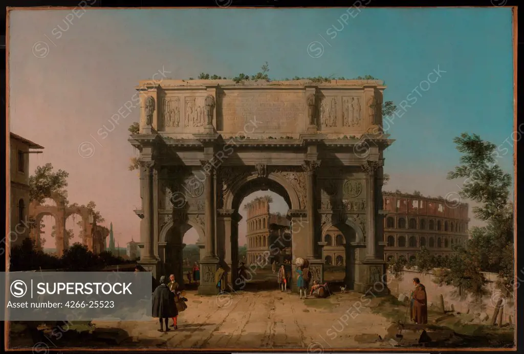 View of the Arch of Constantine with the Colosseum by Canaletto (1697-1768) J. Paul Getty Museum, Los Angeles 1742-1745 Oil on canvas 83,2x122,9 Italy, Venetian School Rococo Landscape Painting