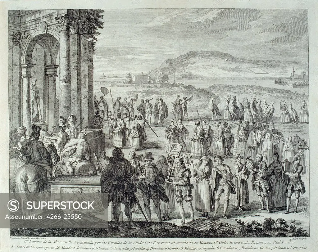 Cortege of Janus by De Fehrt, A. J. (1723-1774) State Museum Arkhangelskoye Estate, Moscow 1764 Copper engraving 45,1x56,4 France Rococo Mythology, Allegory and Literature Graphic arts