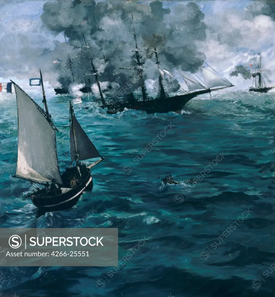 The Battle of the Kearsarge and the Alabama by Manet, Edouard (1832-1883) Philadelphia Museum of Art, Philadelphia 1864 Oil on canvas 137,8x129 France Impressionism History Painting