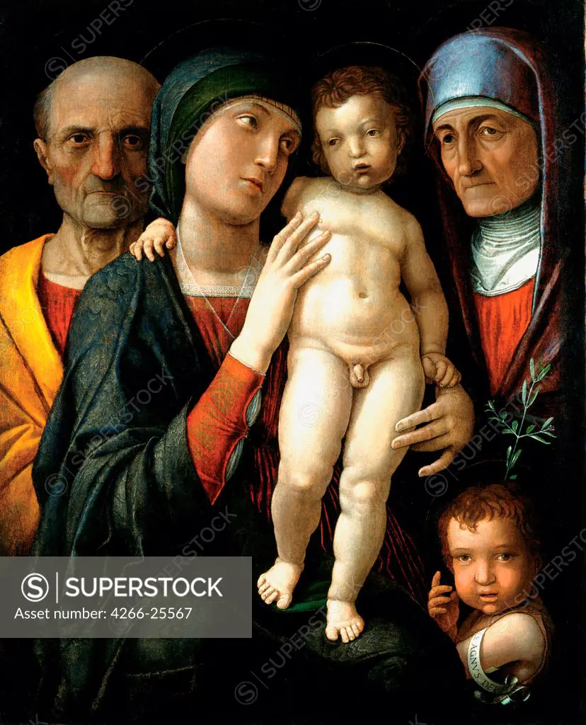 The Holy Family by Mantegna, Andrea (1431-1506) State Art Gallery, Dresden c. 1495 Oil on canvas 75x61,5 Italy, School of Mantua Renaissance Bible Painting