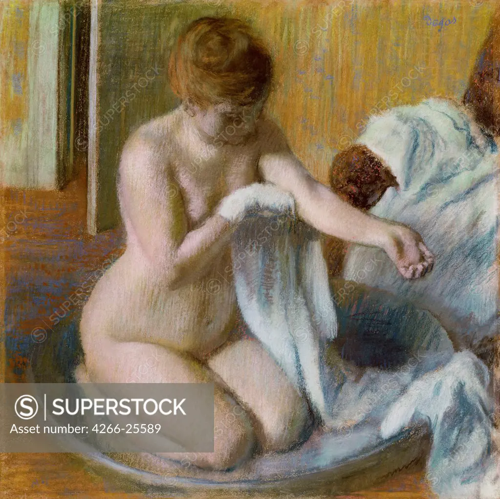 Femme au tub by Degas, Edgar (1834-1917) Private Collection ca. 1883 Pastel on cardboard 70x70 France Impressionism Genre Painting