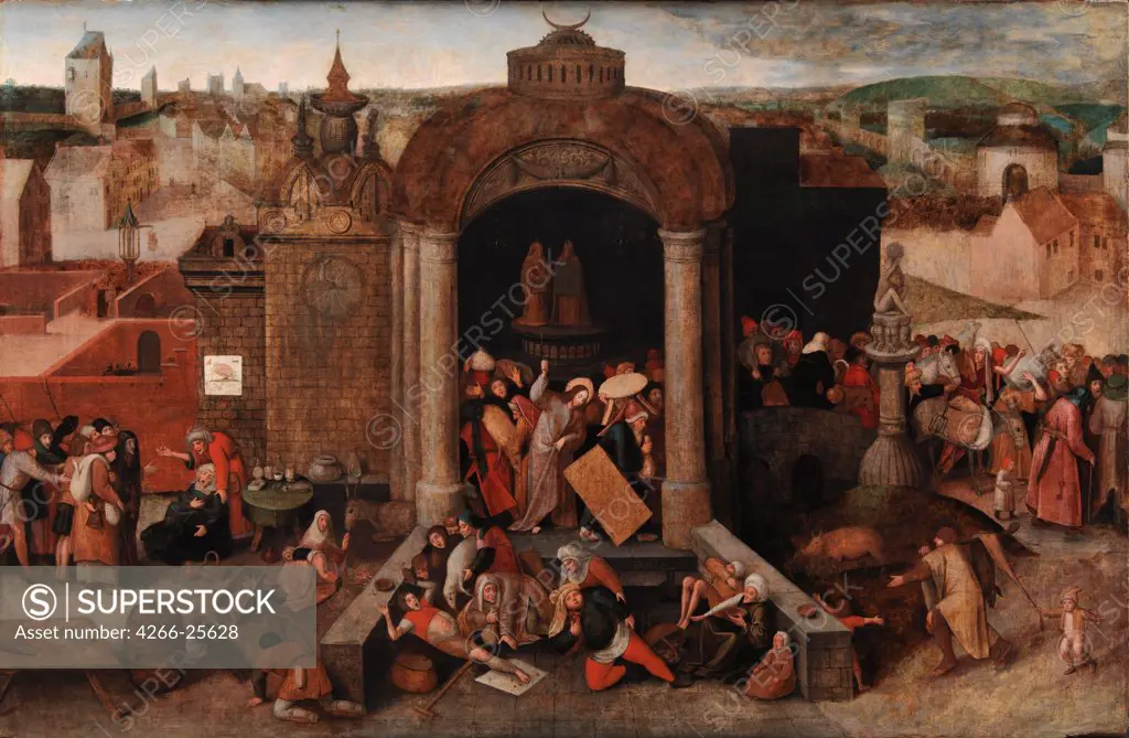 Christ Driving the Traders from the Temple by Bruegel (Brueghel), Pieter, the Elder (ca 1525-1569) Statens Museum for Kunst, Copenhagen after 1569 Tempera and oil on wood 102x155,5 The Netherlands Early Netherlandish Art Bible Painting
