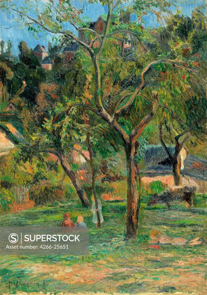 An Orchard under the Church of Bihorel by Gauguin, Paul Eugene Henri (1848-1903) Thyssen-Bornemisza Collections 1884 Oil on canvas 65,5x46 France Postimpressionism Landscape Painting