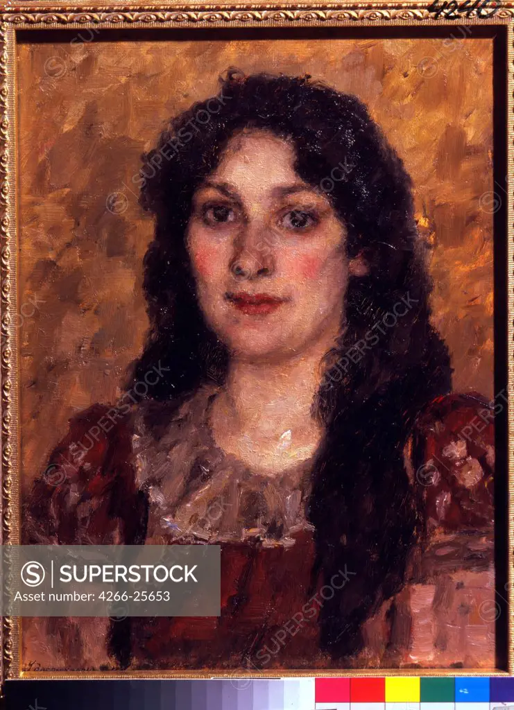 Portrait of the artist's wife by Surikov, Vasili Ivanovich (1848-1916) State Culture Foundation, Moscow 1888 Oil on canvas 43x34 Russia Russian Painting of 19th cen. Portrait Painting