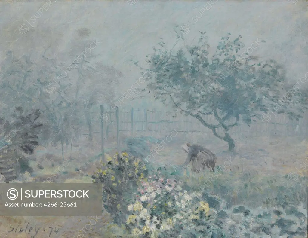 Fog, Voisins by Sisley, Alfred (1839-1899) Musee d'Orsay, Paris 1874 Oil on canvas 50,5x65 France Impressionism Landscape Painting