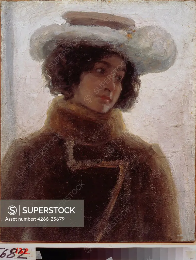 Portrait of Countess Volkonskaya by Serov, Valentin Alexandrovich (1865-1911) State Art Museum, Kharkov Oil on canvas 56x45,5 Russia Art Nouveau Portrait Painting