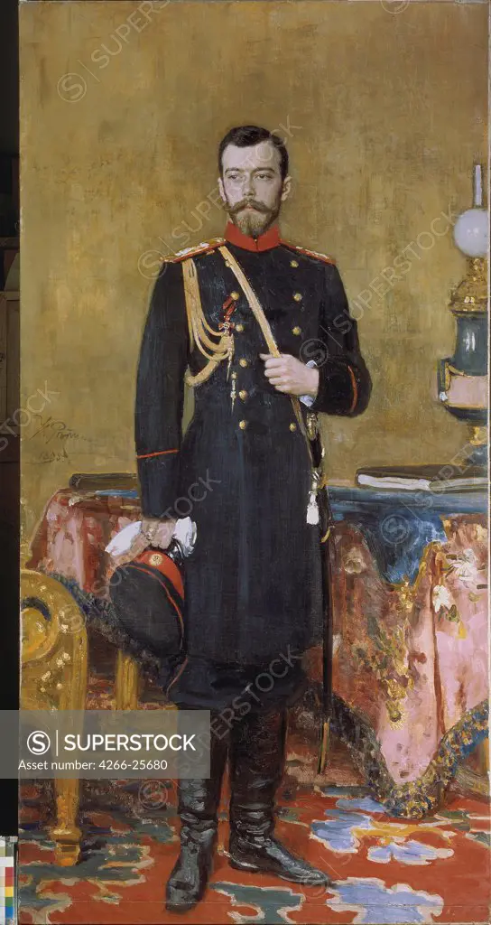 Portrait of Emperor Nicholas II (1868-1918) by Repin, Ilya Yefimovich (1844-1930) State Russian Museum, St. Petersburg 1895 Oil on canvas 210x107 Russia Russian Painting of 19th cen. Portrait Painting