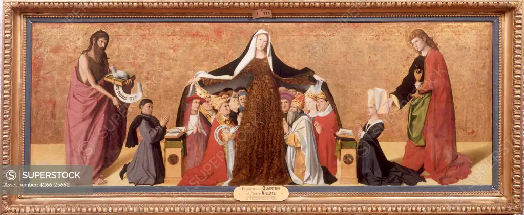 The Virgin of Mercy of the Cadard Family by Quarton (or Charonton), Enguerrand (ca 1410Ðca 1466) Musee Conde, Chantilly 1453 Oil on wood 66x187 France Gothic Bible Painting