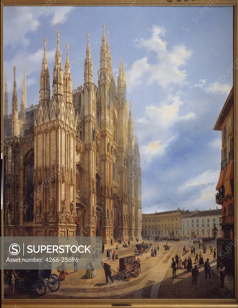 The Milan Cathedral by Premazzi, Ludwig (Luigi) (1814-1891) State Art Museum, Tula 1846 Oil on canvas 223x178 Italy Academic art Architecture, Interior Painting