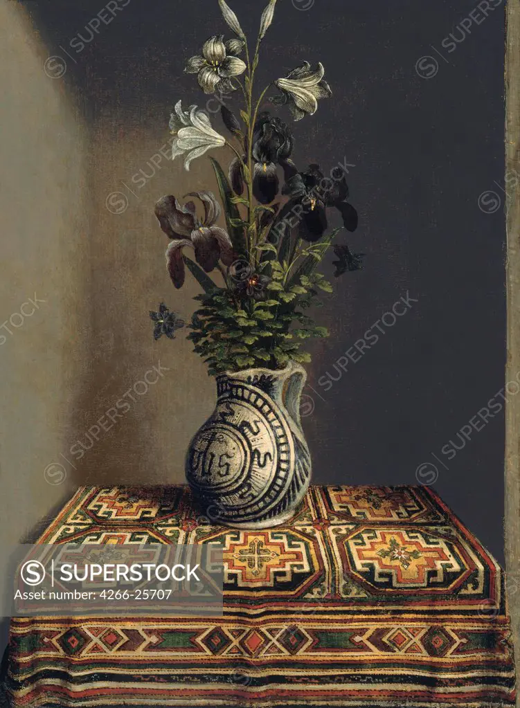 Flowers in a Jug by Memling, Hans (1433/40-1494) Thyssen-Bornemisza Collections ca 1485 Oil on wood 29,2x22,5 The Netherlands Early Netherlandish Art Still Life Painting
