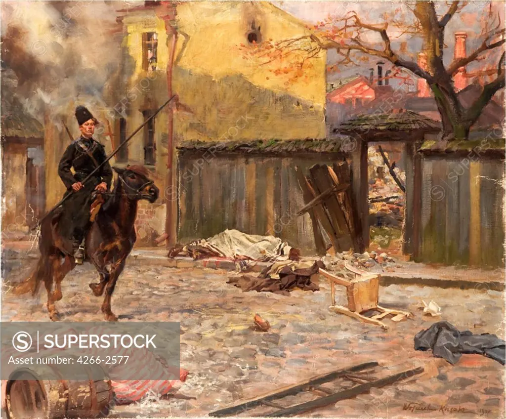 War scene by Wojciech Kossak, Oil on canvas, 1907, 1856-1942, Private Collection, 79, 5x95, 5