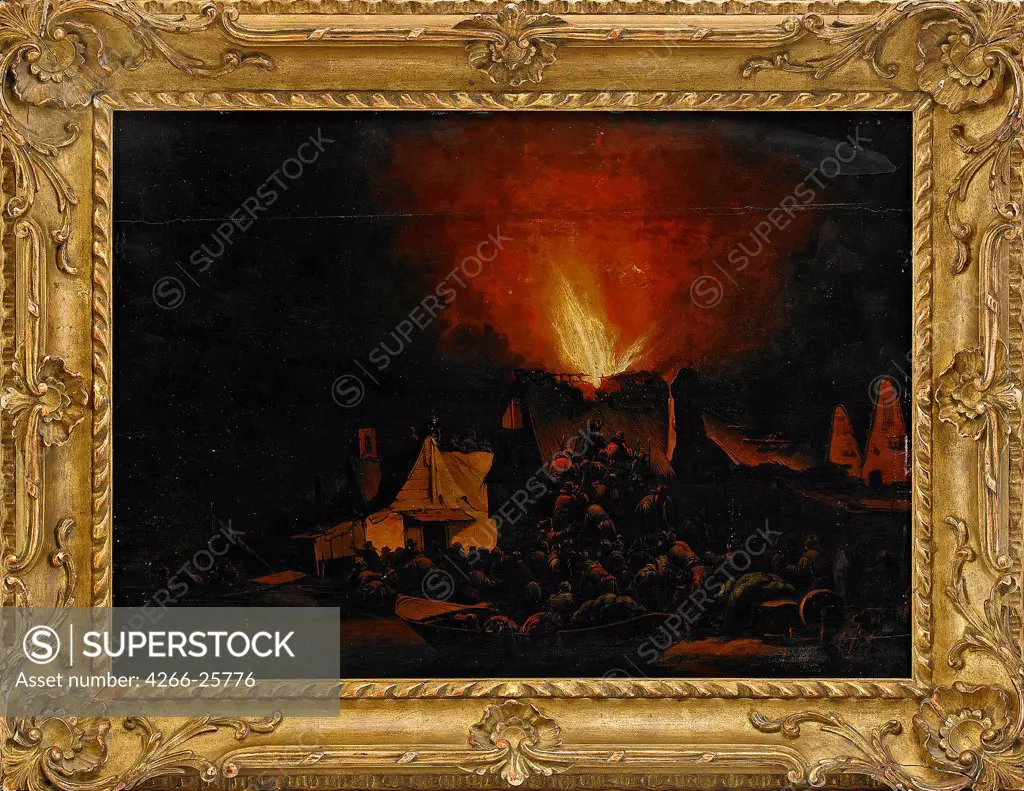 Nightfire by Vosmaer, Daniel (1622-1669/70) Private Collection 1660 Oil on wood 33x46 Holland Baroque Landscape,Genre Painting