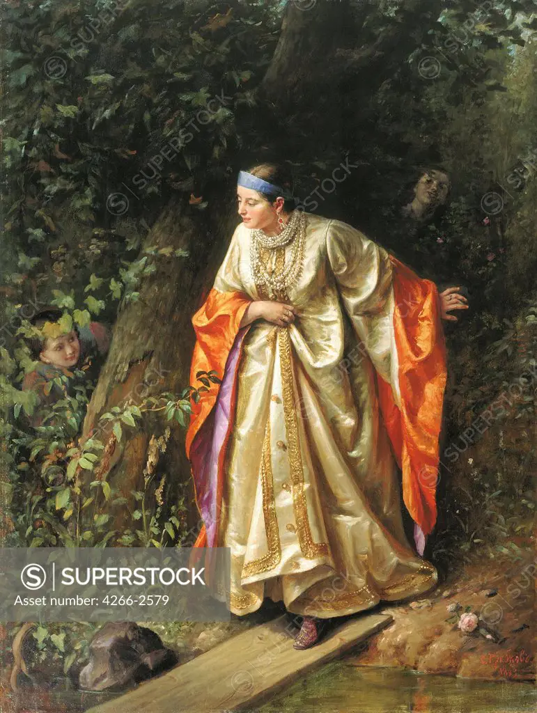 Lady in the forest by Sergei Ivanovich Gribkov, Oil on canvas, 1893, 1820-1893, Russia, Moscow, State Tretyakov Gallery, 138x113