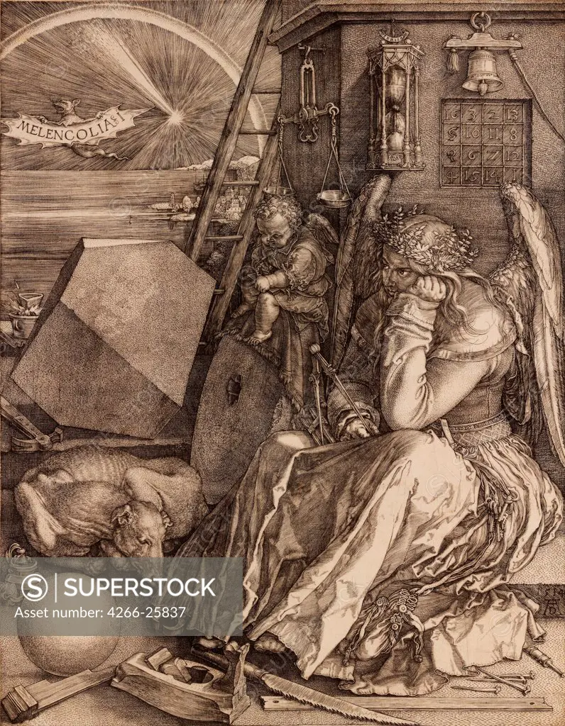 Melencolia I by Durer, Albrecht (1471-1528) Private Collection 1514 Copper engraving 24x18,6 Germany Renaissance Mythology, Allegory and Literature Graphic arts