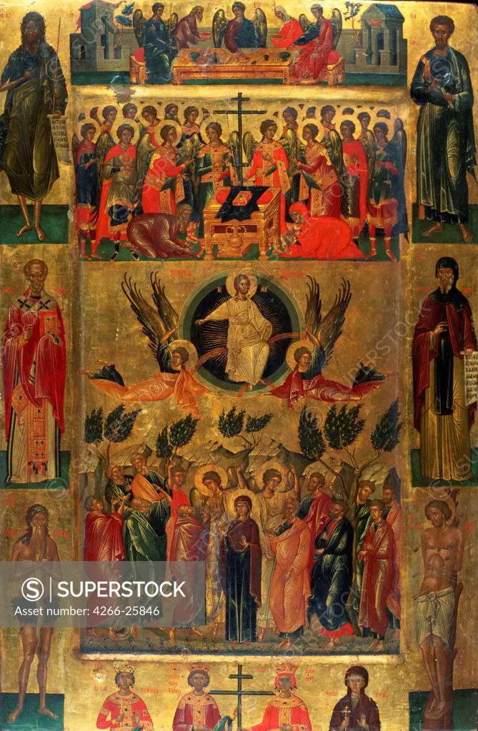 The Ascension of Christ with the Hetoimasia by Ritzos, Andreas (1421-1492) National Museum of Western Art, Tokyo 15th century Tempera on panel 71x47,5 Byzantium Icon Painting Bible Painting