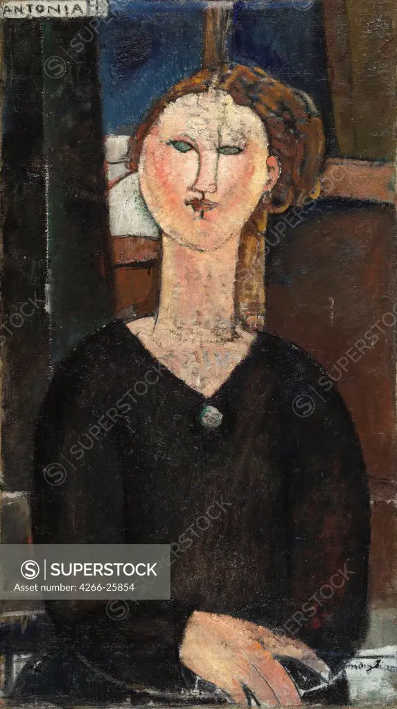 Antonia by Modigliani, Amedeo (1884-1920) Musee de l'Orangerie, Paris c. 1915 Oil on canvas 82x46 Italy Expressionism Portrait Painting