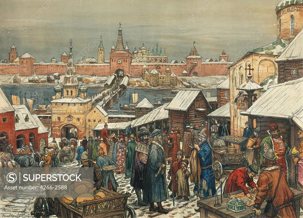 Market day by Appolinari Mikhaylovich Vasnetsov, watercolour on paper, 1856-1933, Russia, Moscow, State History Museum