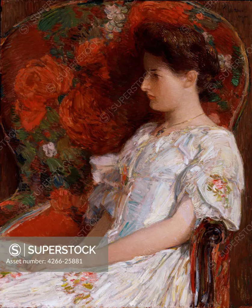 The Victorian Chair by Hassam, Childe (1859-1935) Smithsonian National Museum 1906 Oil on canvas 76,2x63,5 The United States Impressionism Portrait,Genre Painting