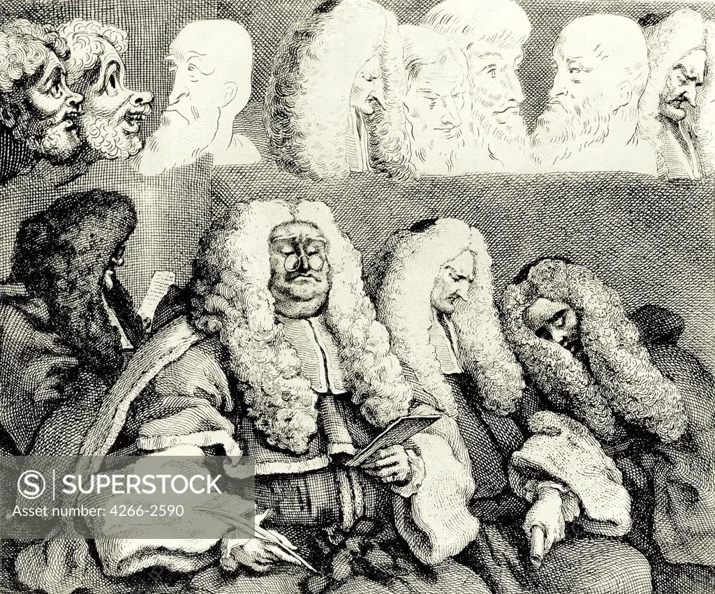 Judges caricature by William Hogarth, Etching, 1758, 1697-1764, Private Collection, 16, 8x20