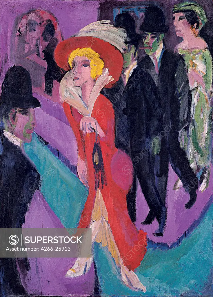 Street With Red Streetwalker by Kirchner, Ernst Ludwig (1880-1938) Thyssen-Bornemisza Collections 1914-1925 Oil on canvas 125x90,5 Germany Expressionism Genre Painting