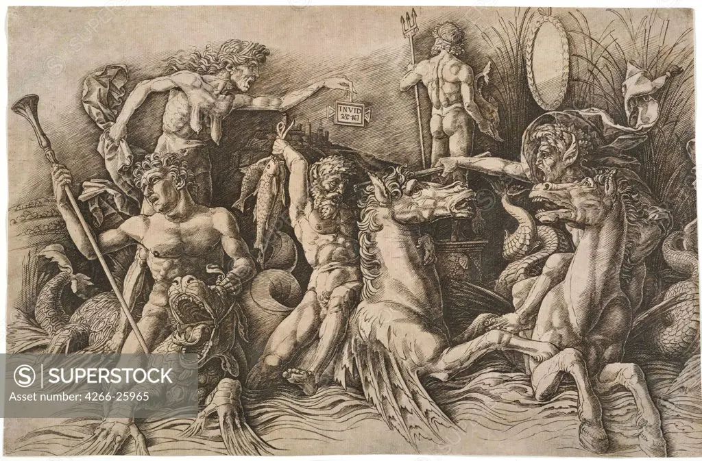 The Battle of the Sea Gods by Mantegna, Andrea (1431-1506) National Museum of Western Art, Tokyo ca 1475 Etching 27,6x32,9 Italy, School of Mantua Renaissance Mythology, Allegory and Literature Graphic arts