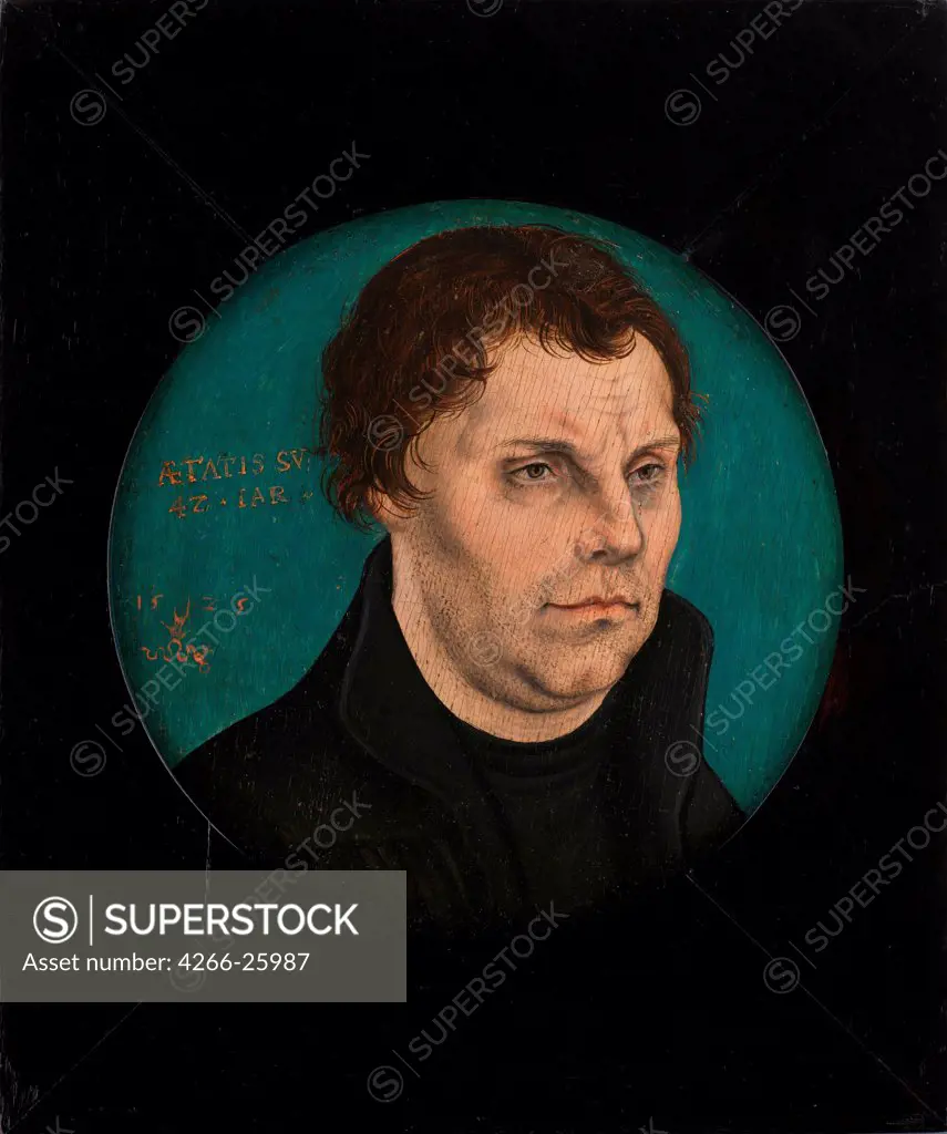 Martin Luther (1483-1546) by Cranach, Lucas, the Elder (1472-1553) Private Collection 1525 Oil on wood D 12,5 Germany Renaissance Portrait Painting