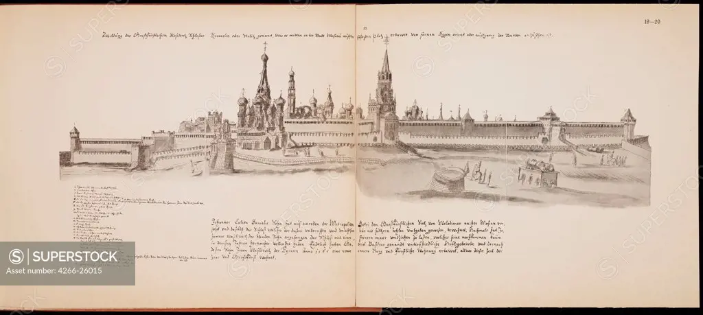 Moscow Kremlin seen from the East (Illustration from the Meierberg's Album) by Meierberg, Augustin, von (1612Ð1688)  Private Collection  1660s-1670s  Germany  Copper engraving  Book Art  Architecture, Interior,History