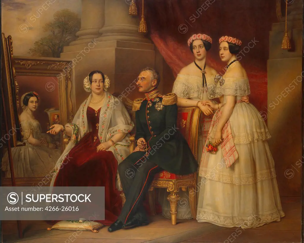 Family portrait of Joseph, Duke of Saxe-Altenburg by Stieler, Joseph Karl (1781-1858)  State Hermitage, St. Petersburg  1848  Germany  Oil on canvas  Painting  Portrait