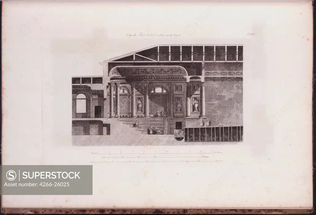 Cross-Section of the Auditorium of the Hermitage Theatre by Quarenghi, Giacomo Antonio Domenico (1744-1817)  State Hermitage, St. Petersburg  1783  Italy  Etching  Graphic arts  Architecture, Interior