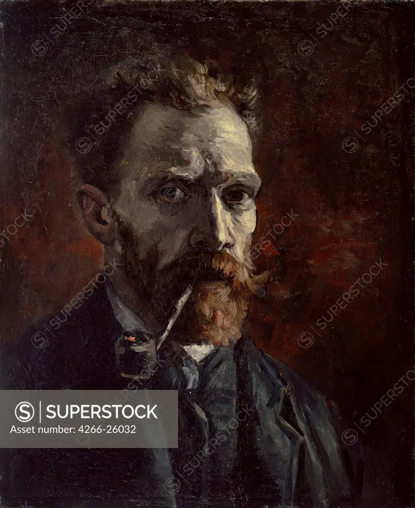 Self-portrait with pipe by Gogh, Vincent, van (1853-1890)  Van Gogh Museum, Amsterdam  1886  Holland  Oil on canvas  Painting  Portrait
