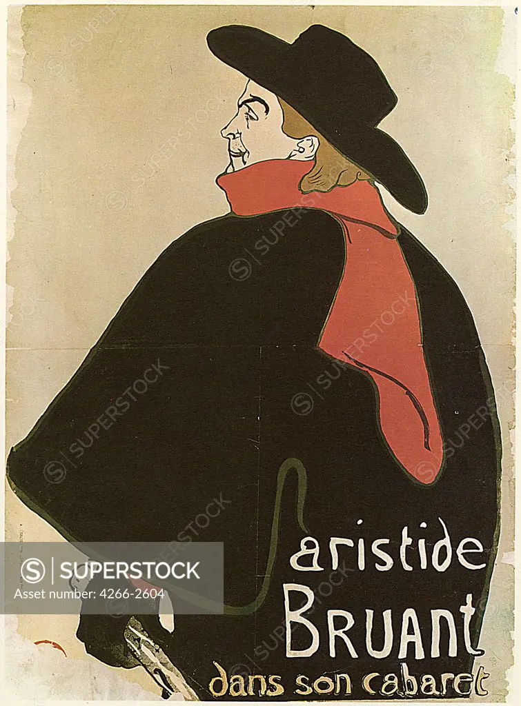 Aristide Bruant by Henri de Toulouse-Lautrec, colour lithograph, 1893, 1864-1901, Russia, Moscow, State A. Pushkin Museum of Fine Arts, 127x92, 5
