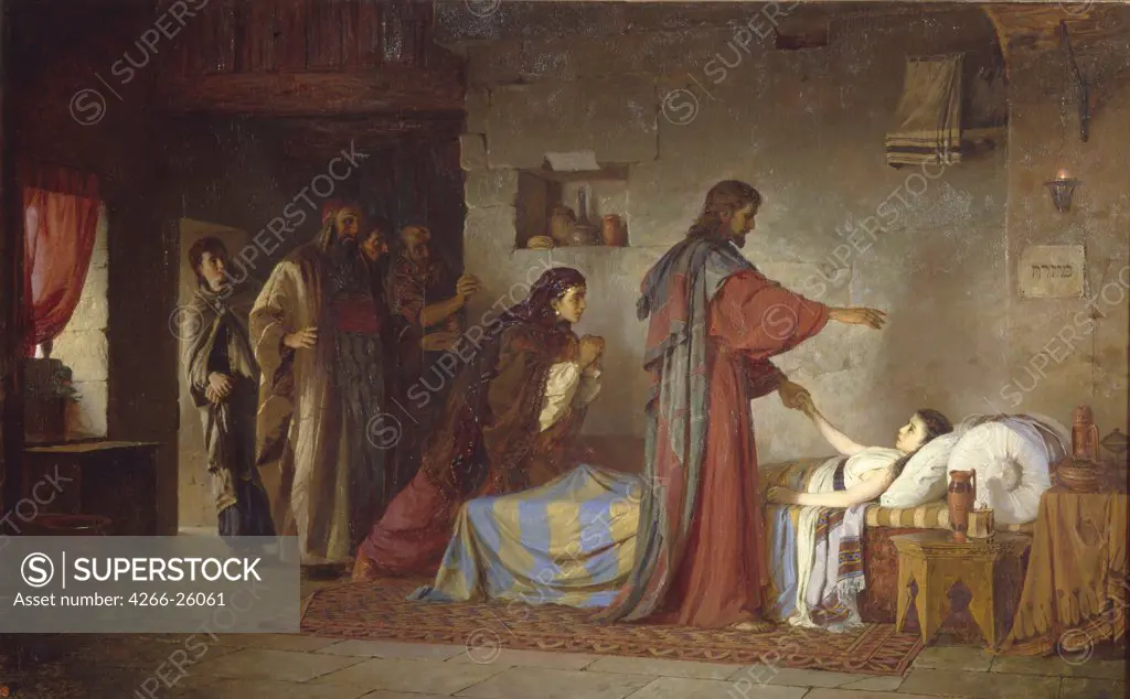 Raising of Jairus' Daughter by Polenov, Vasili Dmitrievich (1844-1927)  Museum of Fine Arts Academy, St. Petersburg  1871  Russia  Oil on canvas  Painting  Bible