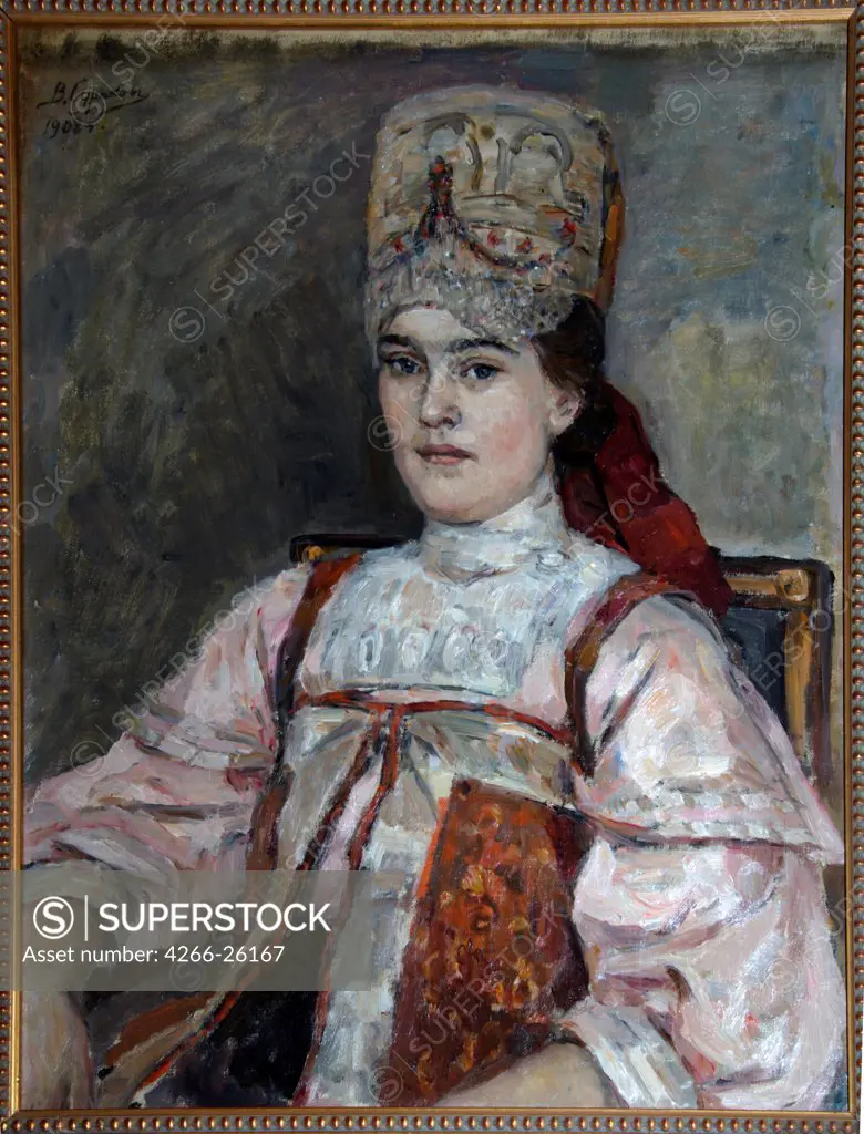 Portrait of Natalia Fyodorovna Matveyeva by Surikov, Vasili Ivanovich (1848-1916)  Private Collection  1908  Russia  Oil on canvas  Painting  Portrait