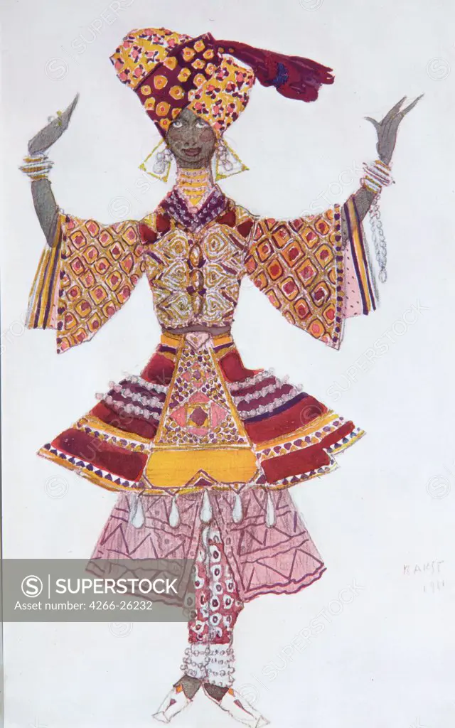 Costume design for the Ballet 'Blue God' by R. Hahn by Bakst, Leon (1866-1924)  Private Collection  1912  Russia  Colour lithograph  Graphic arts  Opera, Ballet, Theatre
